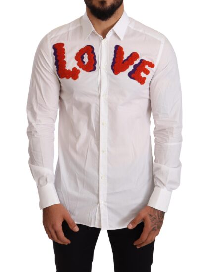 Dolce & Gabbana - Elegant White Cotton Poplin Shirt with Love Patch