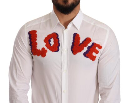 Dolce & Gabbana - Elegant White Cotton Poplin Shirt with Love Patch