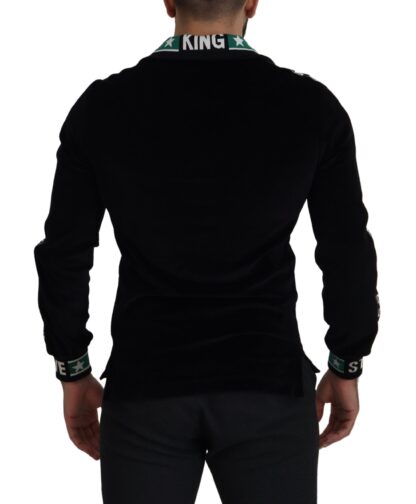 Dolce & Gabbana - Elegant Black Velvet Monogram Polo Sweater