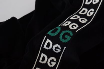 Dolce & Gabbana - Elegant Black Velvet Monogram Polo Sweater