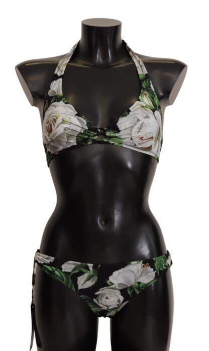 Dolce & Gabbana - Elegant Black Rose Printed Two-Piece Bikini