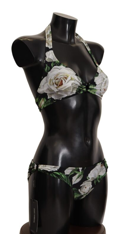 Dolce & Gabbana - Elegant Black Rose Printed Two-Piece Bikini