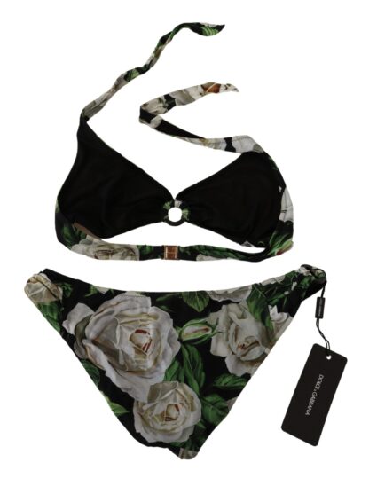 Dolce & Gabbana - Elegant Black Rose Printed Two-Piece Bikini