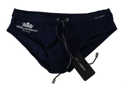 Dolce & Gabbana - Elegant Dark Blue Swim Briefs with White Crown Logo