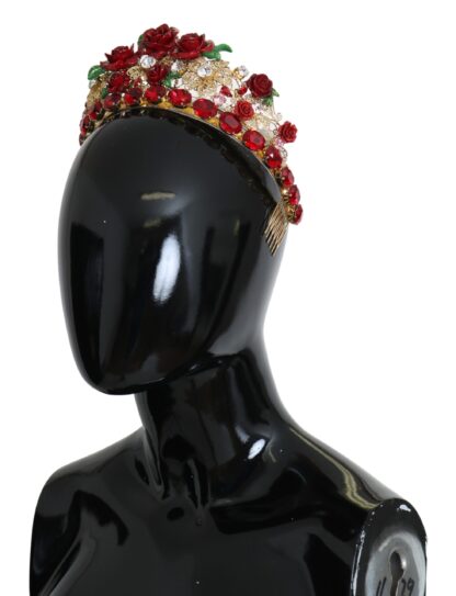 Dolce & Gabbana - Gold Crystal Rose Rouge Headband Crown Diadem