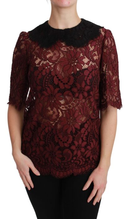 Dolce & Gabbana - Maroon Floral Lace Short Sleeve Blouse