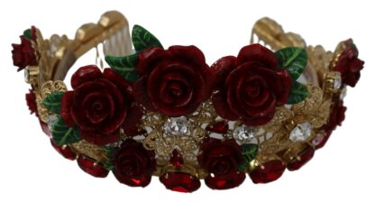 Dolce & Gabbana - Gold Crystal Rose Rouge Headband Crown Diadem