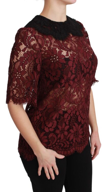 Dolce & Gabbana - Maroon Floral Lace Short Sleeve Blouse