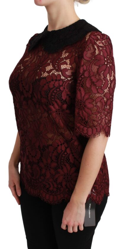 Dolce & Gabbana - Maroon Floral Lace Short Sleeve Blouse