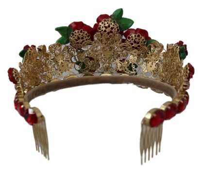 Dolce & Gabbana - Gold Crystal Rose Rouge Headband Crown Diadem