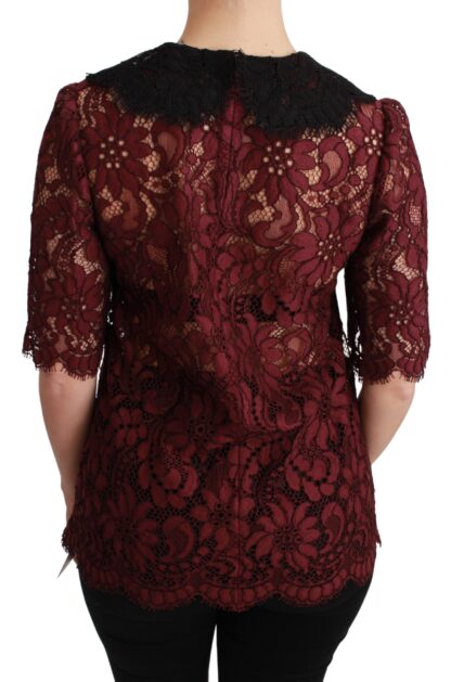 Dolce & Gabbana - Maroon Floral Lace Short Sleeve Blouse