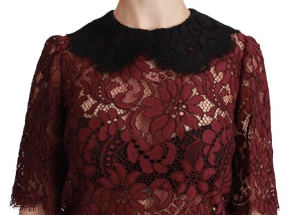 Dolce & Gabbana - Maroon Floral Lace Short Sleeve Blouse