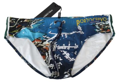 Dolce & Gabbana - Sleek Blue Portocervo Print Swim Briefs