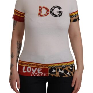 Dolce & Gabbana - Chic White Cotton Round Neck Tee with Heart Motif