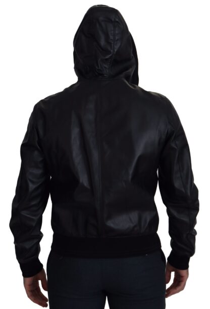 Dolce & Gabbana - Sleek Black Leather Hooded Bomber Jacket