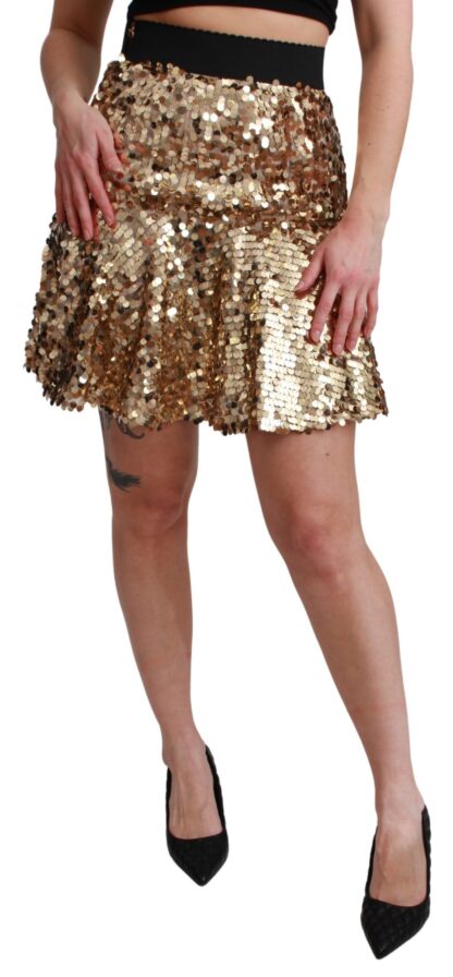 Dolce & Gabbana - Gold Sequined High Waist A-Line Mini Skirt