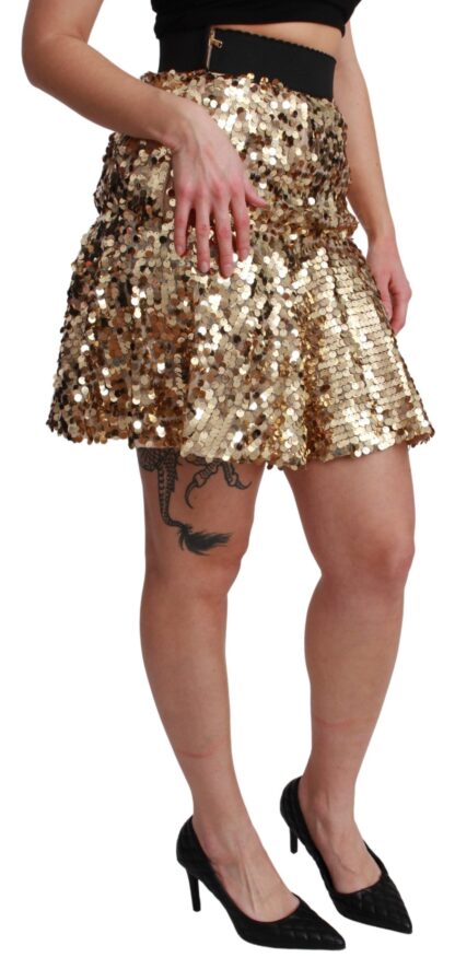 Dolce & Gabbana - Gold Sequined High Waist A-Line Mini Skirt