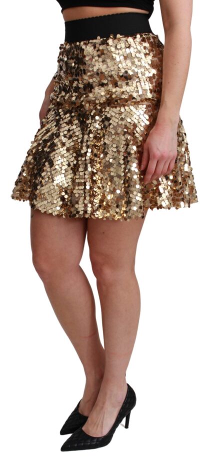 Dolce & Gabbana - Gold Sequined High Waist A-Line Mini Skirt