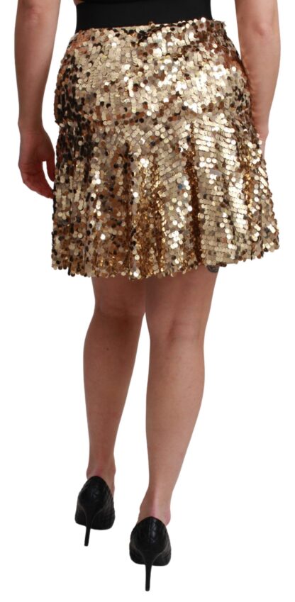 Dolce & Gabbana - Gold Sequined High Waist A-Line Mini Skirt