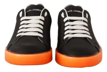 Dolce & Gabbana - Elegant Black and Orange Leather Sneakers