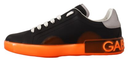 Dolce & Gabbana - Elegant Black and Orange Leather Sneakers