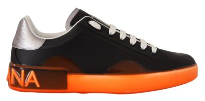 Dolce & Gabbana - Elegant Black and Orange Leather Sneakers