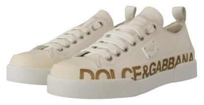 Dolce & Gabbana - Elegant Gold Logo Leather Sneakers