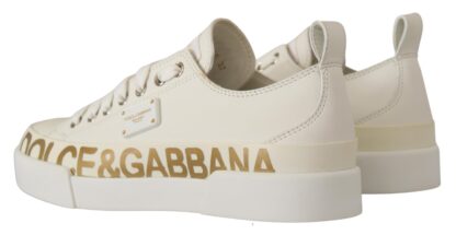 Dolce & Gabbana - Elegant Gold Logo Leather Sneakers