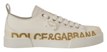 Dolce & Gabbana - Elegant Gold Logo Leather Sneakers