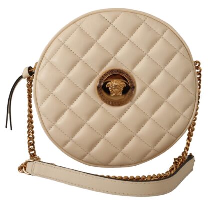 Versace - Elegant White Nappa Leather Round Shoulder Bag