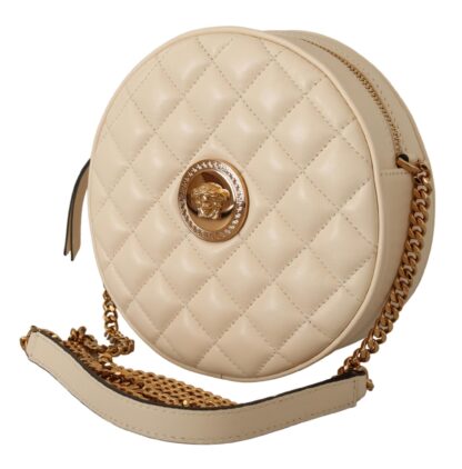 Versace - Elegant White Nappa Leather Round Shoulder Bag