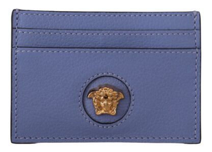 Versace - Elegant Light Blue Calf Leather Card Holder