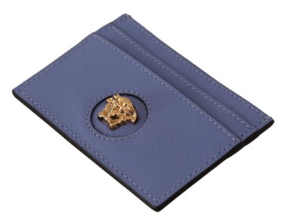 Versace - Elegant Light Blue Calf Leather Card Holder