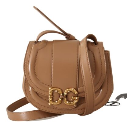 Dolce & Gabbana - Elegant Beige Leather Shoulder Bag with Gold Detailing