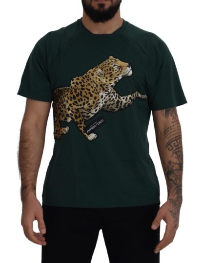 Dolce & Gabbana - Elegant Green Leopard Motif Cotton T-Shirt