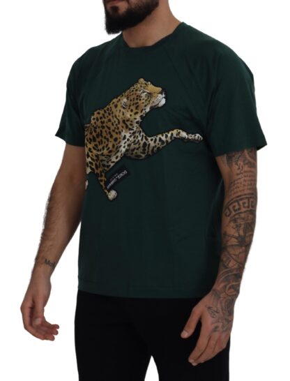 Dolce & Gabbana - Elegant Green Leopard Motif Cotton T-Shirt