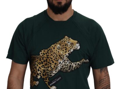 Dolce & Gabbana - Elegant Green Leopard Motif Cotton T-Shirt