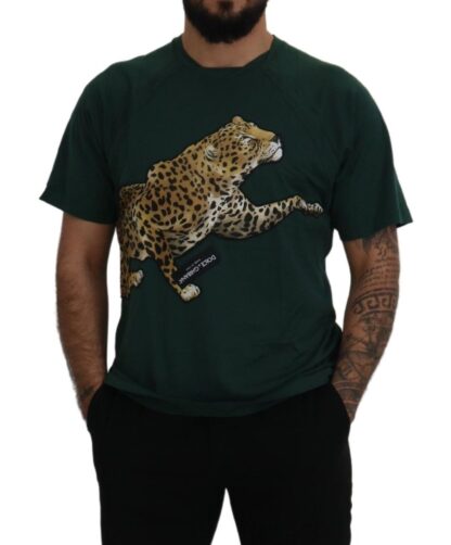 Dolce & Gabbana - Elegant Green Leopard Motif Cotton T-Shirt