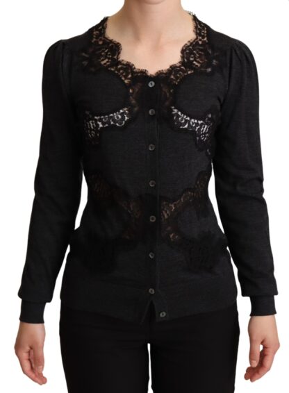 Dolce & Gabbana - Elegant Gray Lace-Trim Wool Cardigan