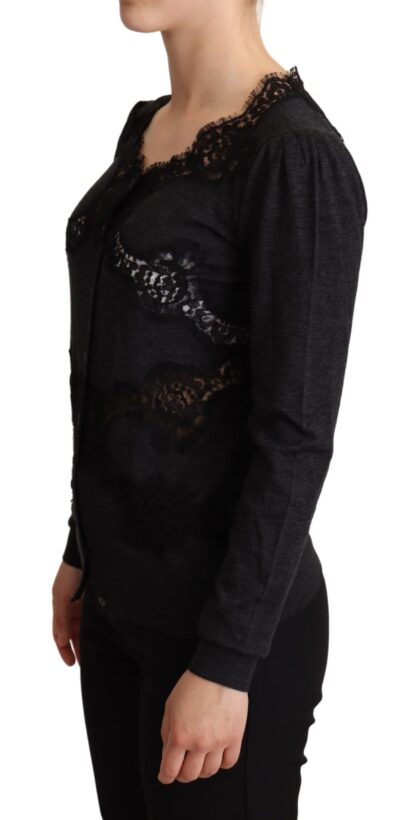 Dolce & Gabbana - Elegant Gray Lace-Trim Wool Cardigan