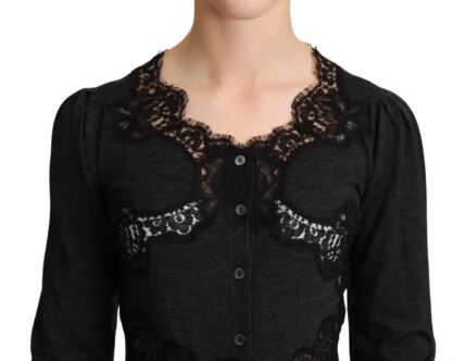 Dolce & Gabbana - Elegant Gray Lace-Trim Wool Cardigan