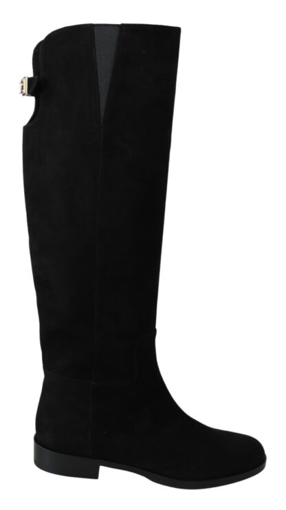 Dolce & Gabbana - Black Suede Knee High Flat Boots Shoes