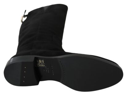 Dolce & Gabbana - Black Suede Knee High Flat Boots Shoes