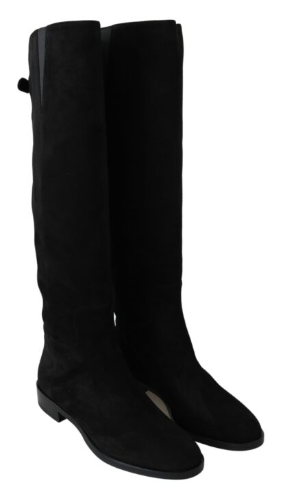 Dolce & Gabbana - Black Suede Knee High Flat Boots Shoes