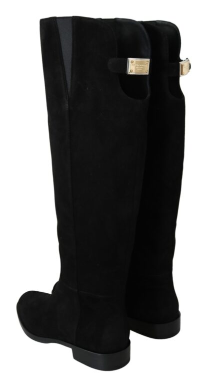 Dolce & Gabbana - Black Suede Knee High Flat Boots Shoes