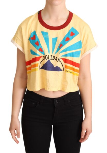 Dolce & Gabbana - Chic Yellow Print Cropped Tee with Contrast Trim