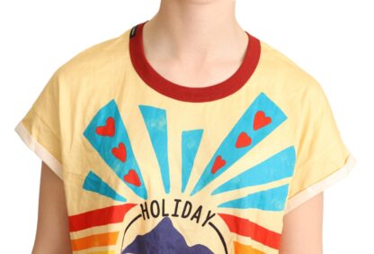 Dolce & Gabbana - Chic Yellow Print Cropped Tee with Contrast Trim