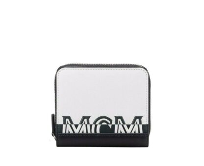 MCM - MCM Women's White Black Contrast Logo Small Zip Wallet