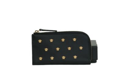 Versace - Black Smooth Leather Multi Medusa Head Organizer Zip Card Case Wallet