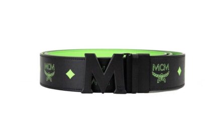 MCM - Smooth Visetos Logo Summer Green Leather Adjustable Reversible M Buckle Belt